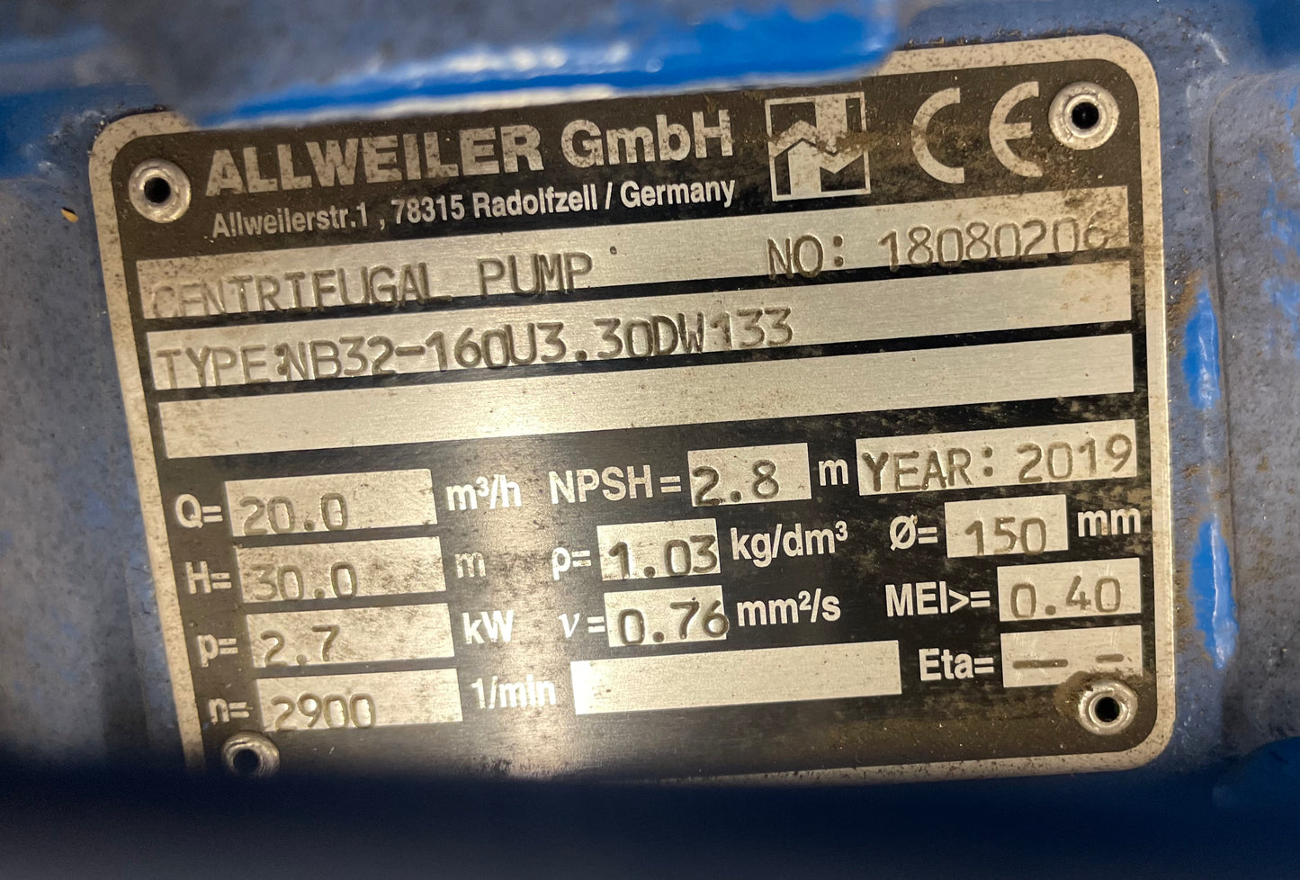 Allweiler NB 32-160 Centrifugal Pump NB32-160U3.30DW133