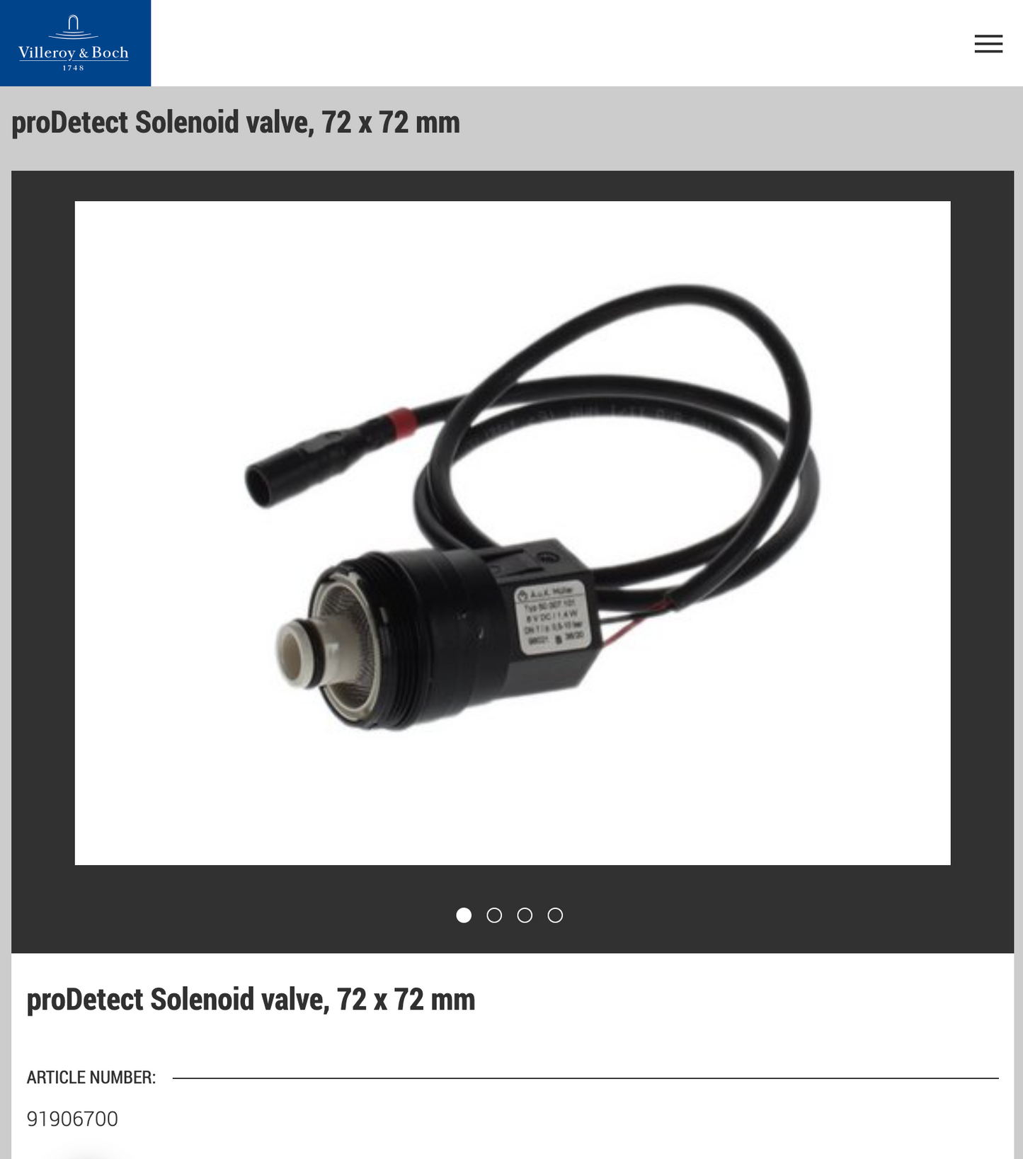 Gustavsberg / Villeroy & Boch proDetect Solenoid Valve 91906700, 6574894