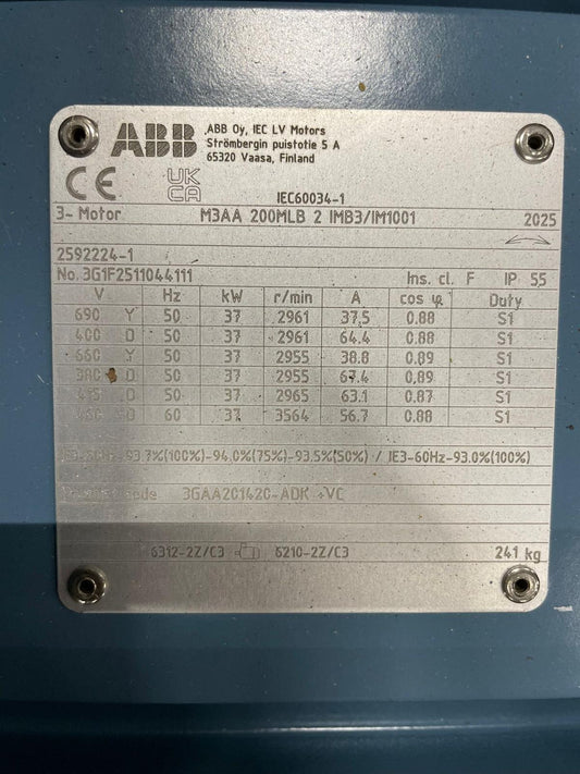 ABB M3AA 200MLB 2 IMB3/IM1001 Aluminium Induction Motor for Process Performance
