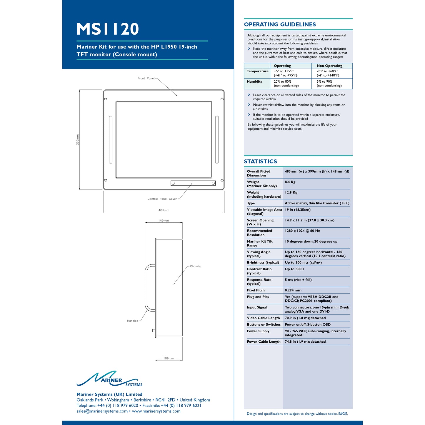 Universal Mariner Systems MS1120 Console Mount with Integrated Display