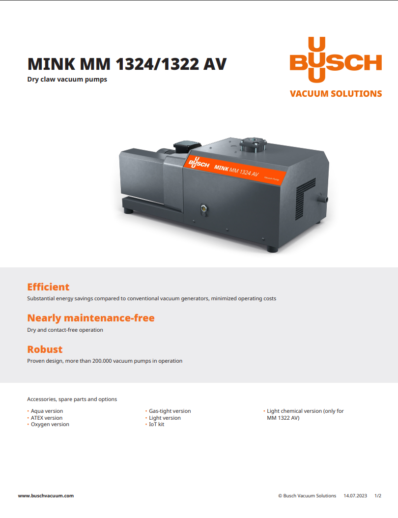 Busch Mink MM 1324 AV Dry Claw Vacuum Pump