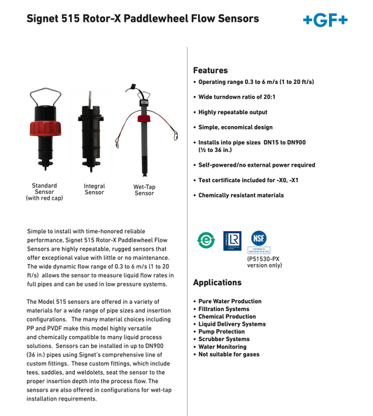 Georg Fischer Type 515 Rotor-X Paddlewheel Flow Sensor