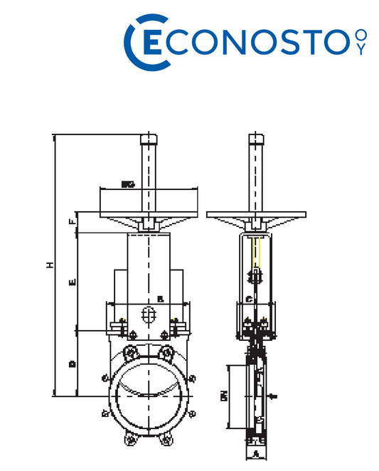 Econosto Knife Gate Valve, DN150, CF8M/AISI316, Handwheel NRS 6620361