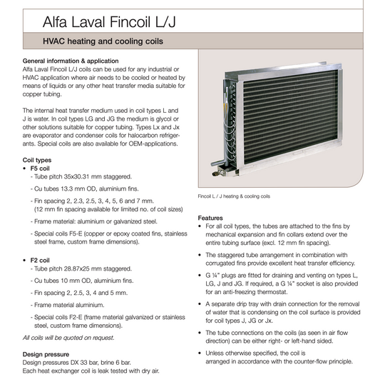 Alfa Laval Fincoil F5 Series Heating Coil