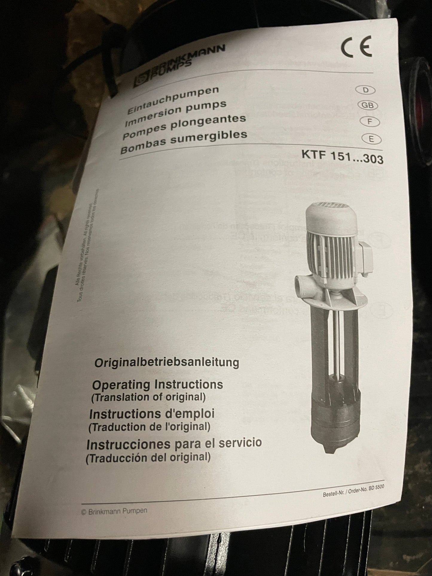 Brinkmann Immersion Pump KTF153/300-W9+052 - Part Number: KTF153/300-W9+052