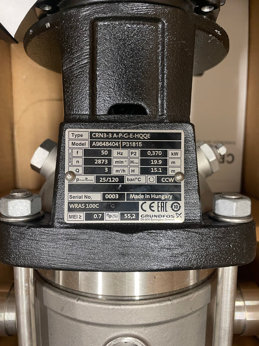 Grundfos CRN 3-3 A-P-G-E-HQQE Vertical Multistage Centrifugal Pump 96484041