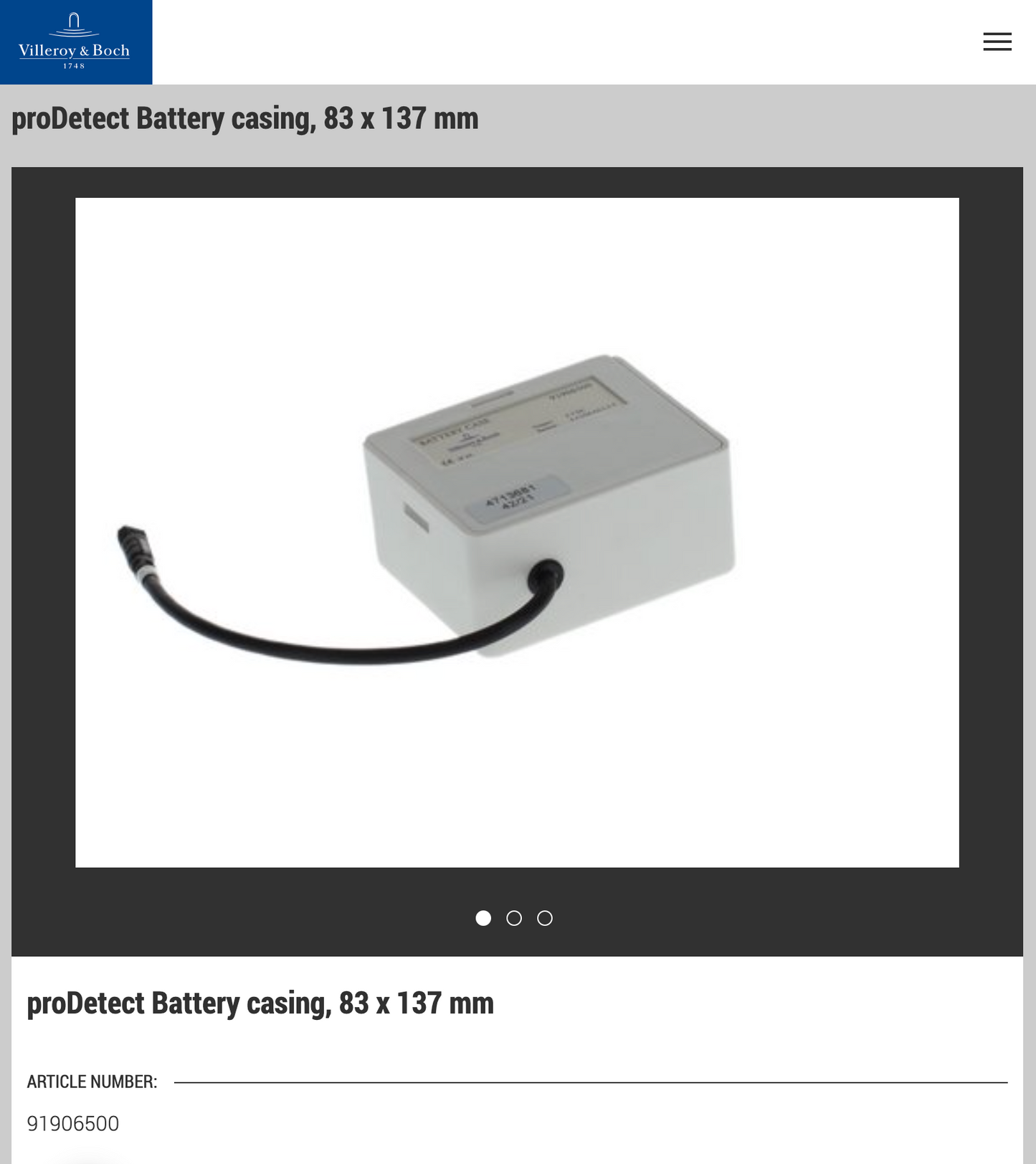 Gustavsberg / Villeroy & Boch proDetect battery casing 83 x 137 mm 91906500, 6574891