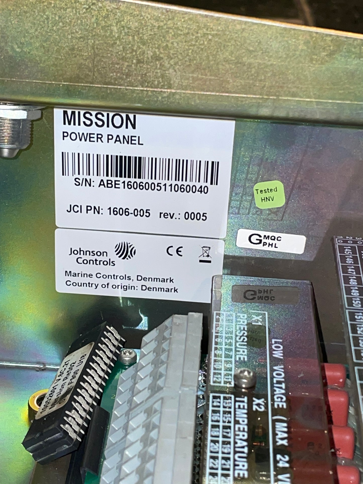 Johnson Controls / Aalborg Industries Mission Power Panel 1606-005 - Part Number: 1606-005