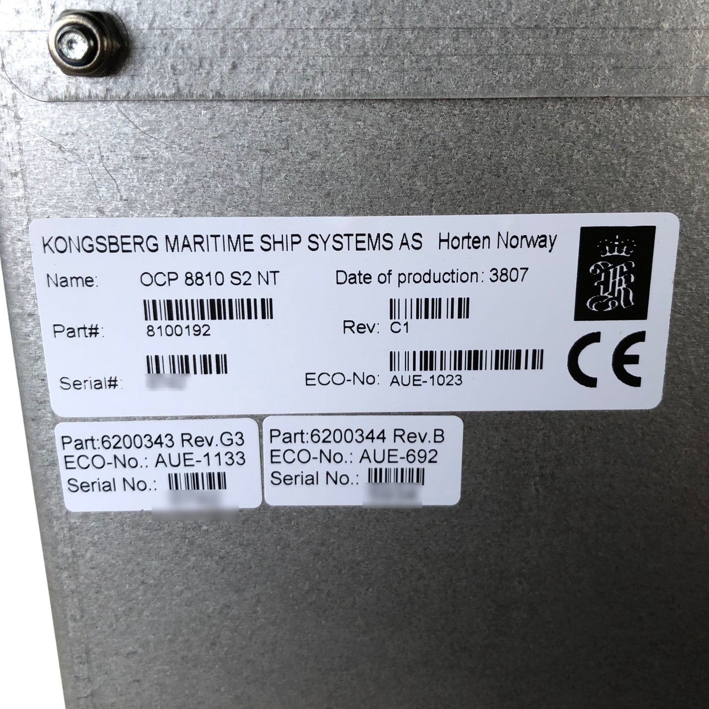 Kongsberg OCP 8810 S2 NT Part Number 8100192 Operator Control Panel - Part Number: 8100192