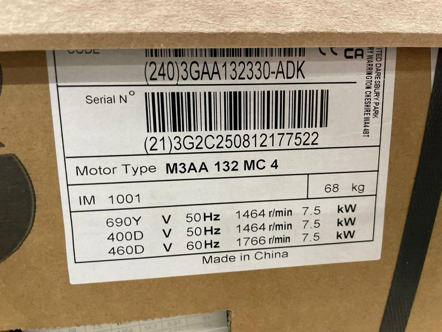 ABB M3AA 132 MC 4 IE3 Premium Efficiency Aluminum Motor - Part Number: M3AA 132 MC 4