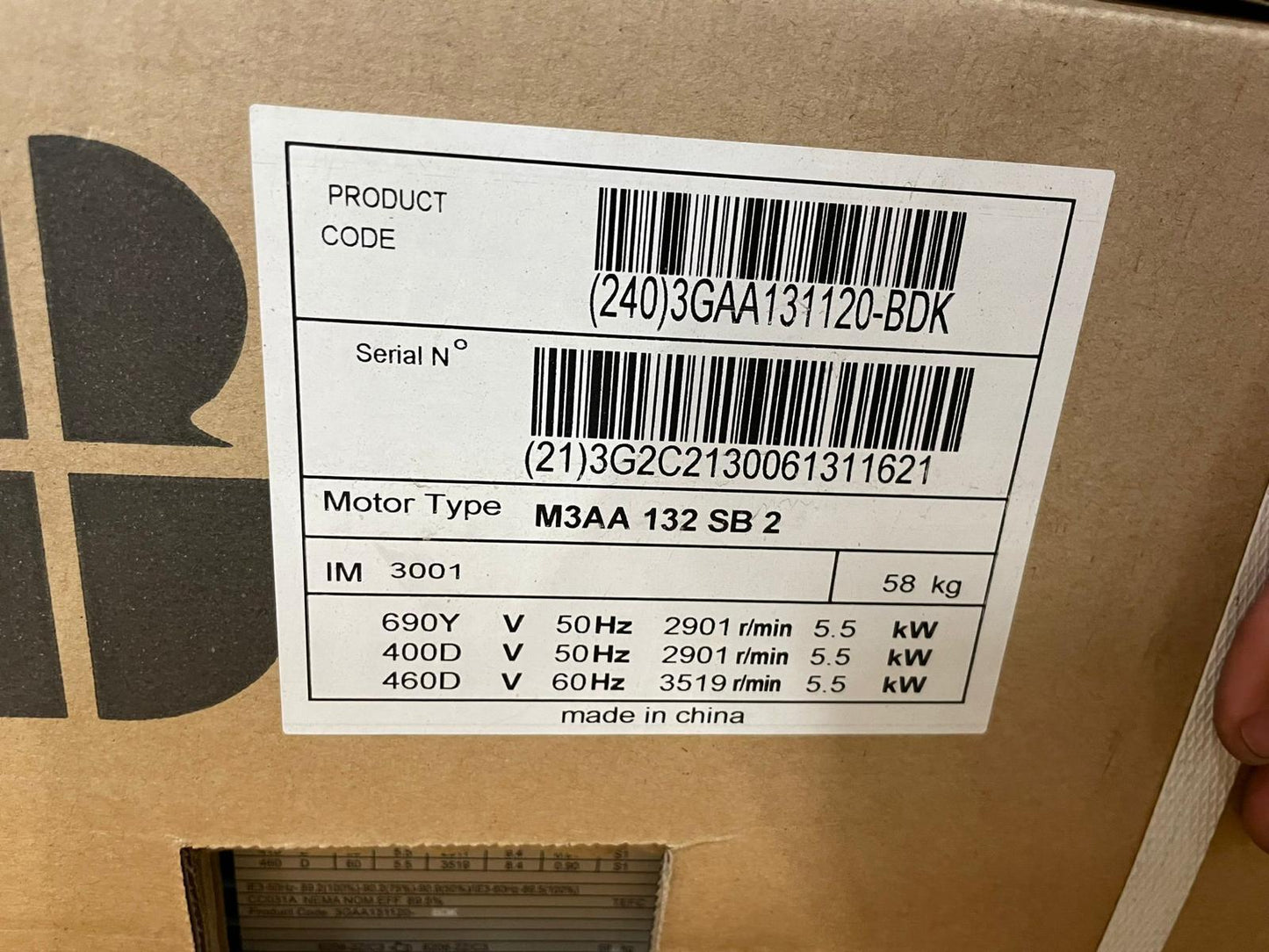 ABB M3AA 132 SB 2 AC Motor - Part Number: M3AA 132 SB 2