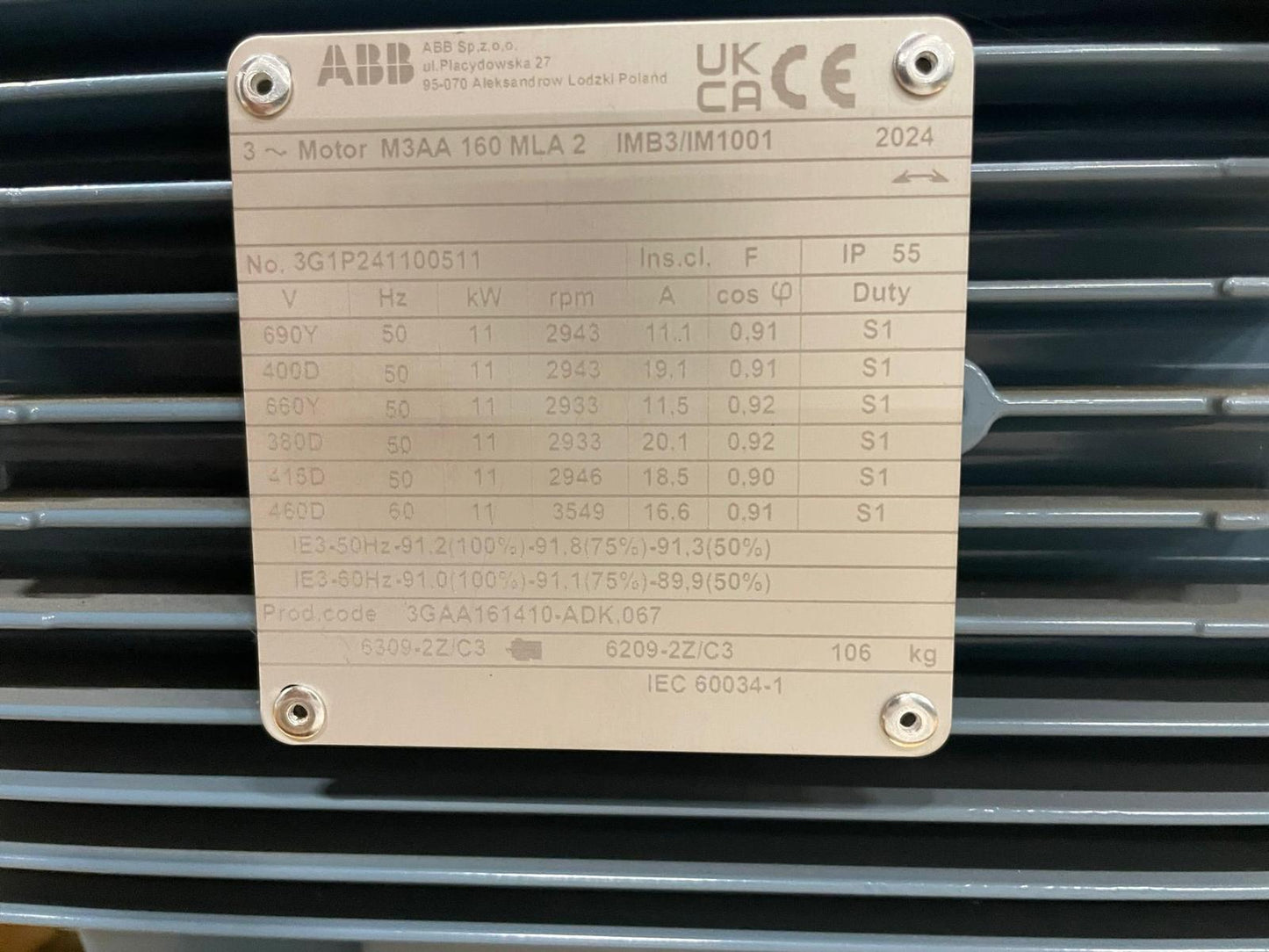 ABB M3AA 160 MLA 2 IMB3/IM1001 IE3 Electric Motor - Part Number: M3AA 160 MLA 2 IMB3/IM1001
