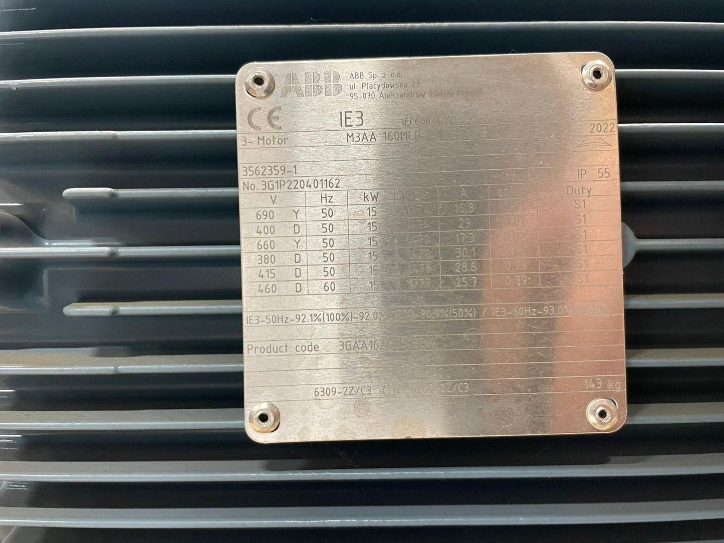 ABB M3AA 160 MLB 4 IMB3/IM1001 3-Phase Squirrel Cage Induction Motor - Part Number: M3AA 160 MLB 4 IMB3/IM1001