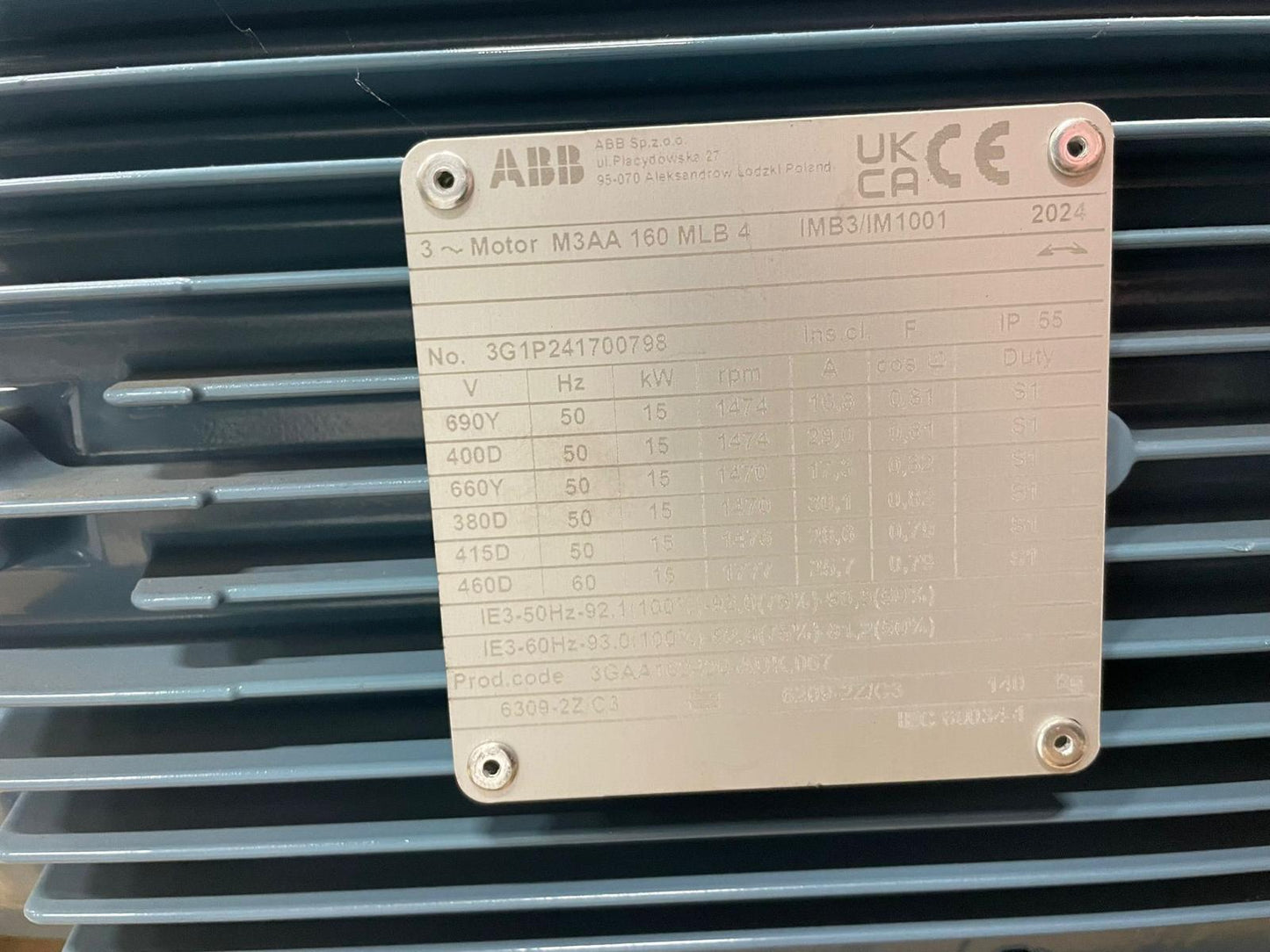 ABB M3AA 160 MLB 4 IMB3/IM1001 3-Phase Squirrel Cage Induction Motor - Part Number: M3AA 160 MLB 4 IMB3/IM1001
