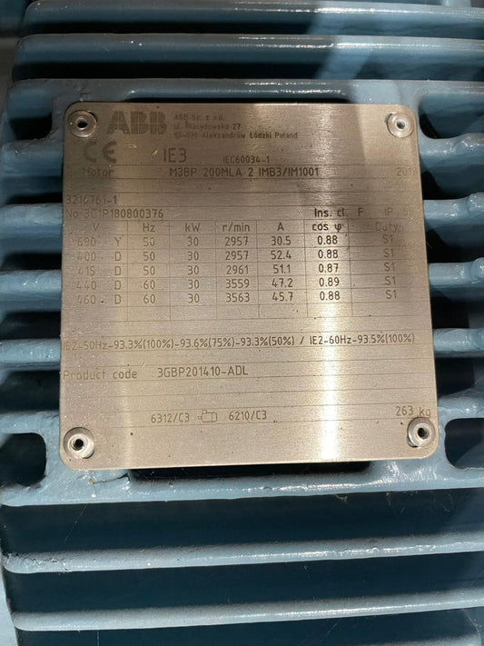 ABB M3BP 200MLA 2 IMB3/IM1001 IE3 Process Performance Cast Iron Induction Motor
