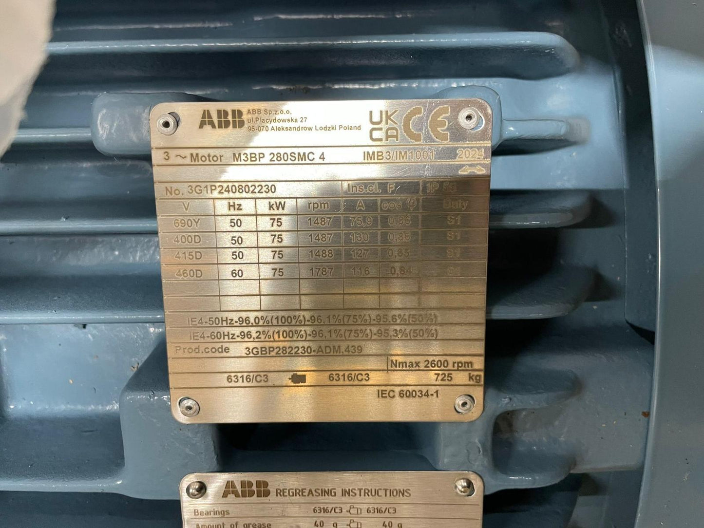 ABB M3BP 280SMC 4 IMB3/IM1001 Process Performance Cast Iron Induction Motor - Part Number: M3BP 280SMC 4 IMB3/IM1001