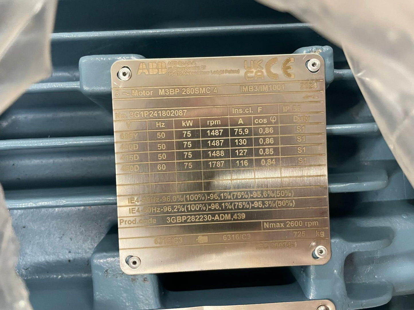 ABB M3BP 280SMC 4 IMB3/IM1001 Process Performance Cast Iron Induction Motor - Part Number: M3BP 280SMC 4 IMB3/IM1001