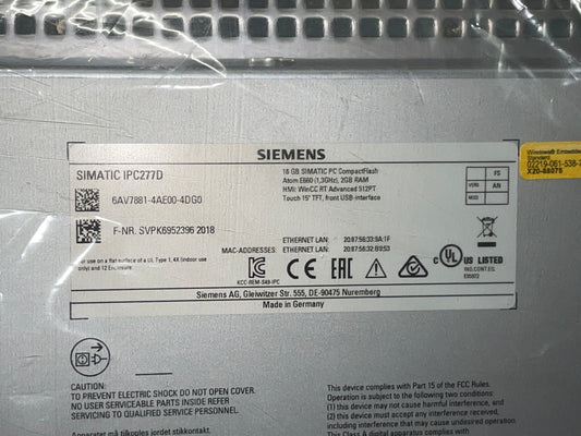 Siemens Industrial PC 6AV7881-4AE00-4DG0