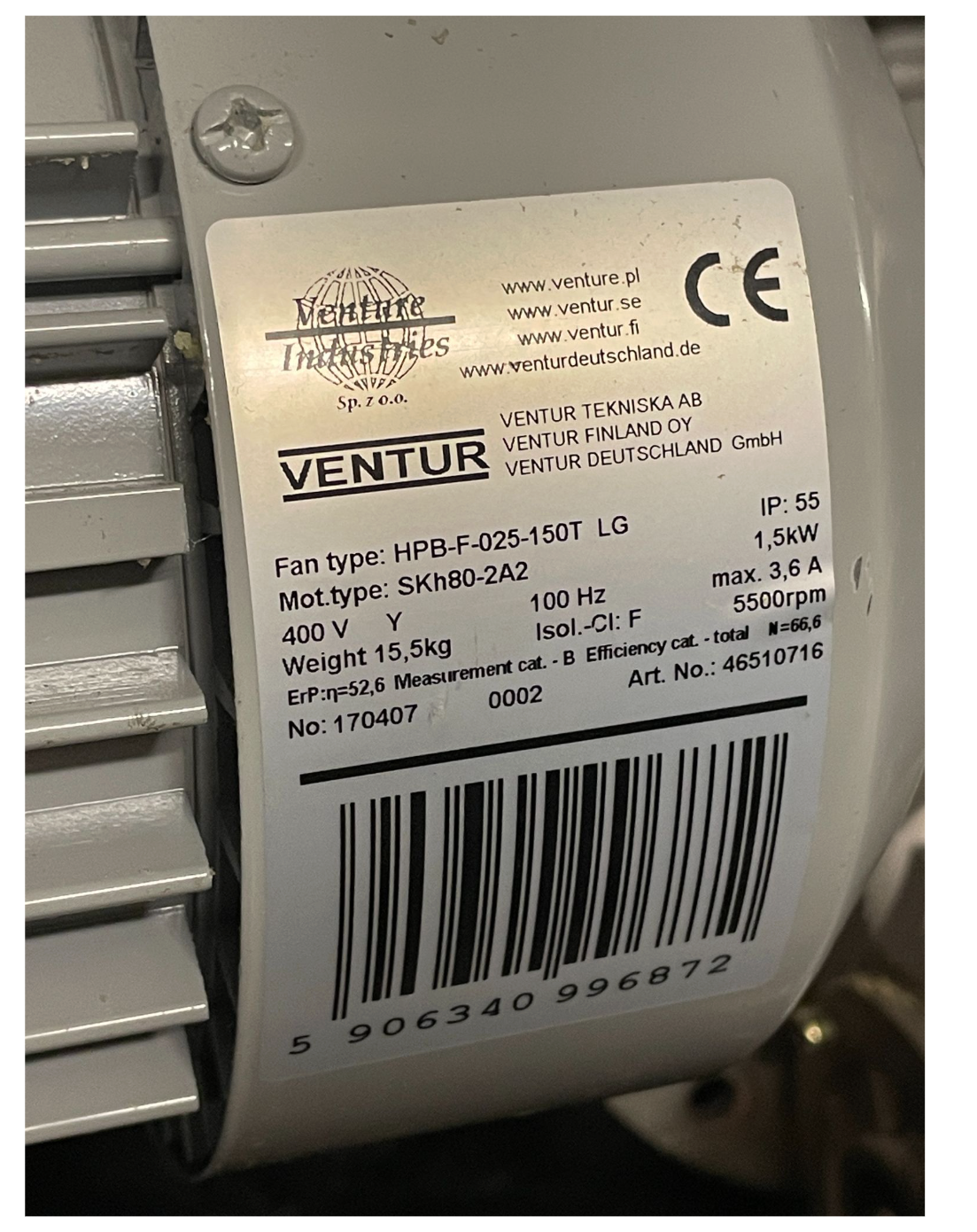 Ventur Industries Radial Fan HPB-F-025-150T - Part Number: HPB-F-025-150T