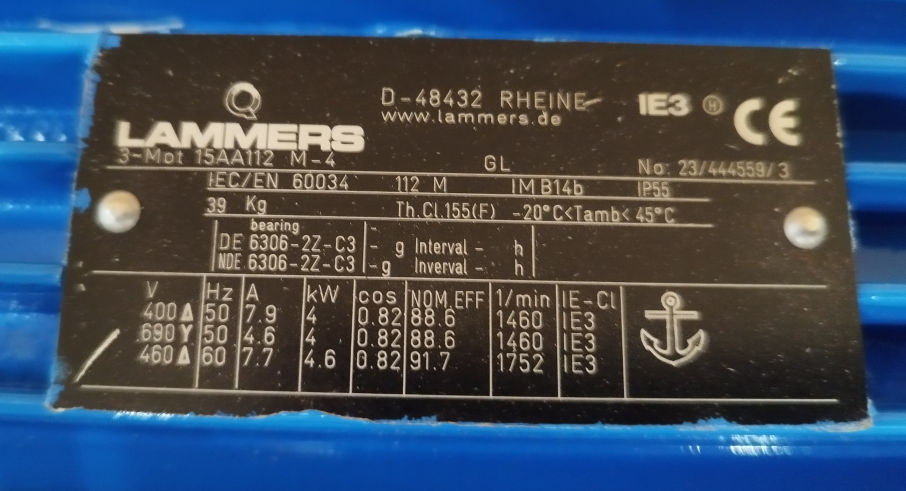 Vogelsang Rotary Lobe Pump Part Number IBN0001230, Application Number N11367836